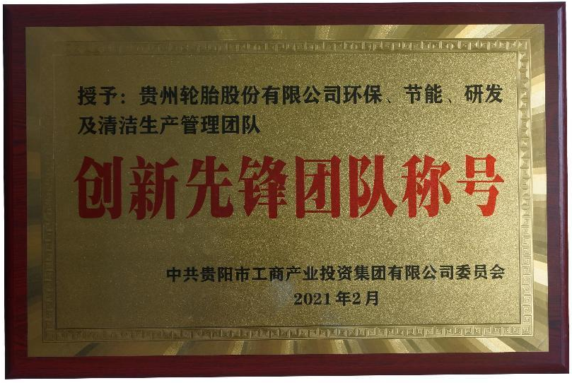 授予：贵州轮胎股份有限公司环保、节能、研发及清洁生产管理团队创新先锋团队称号
